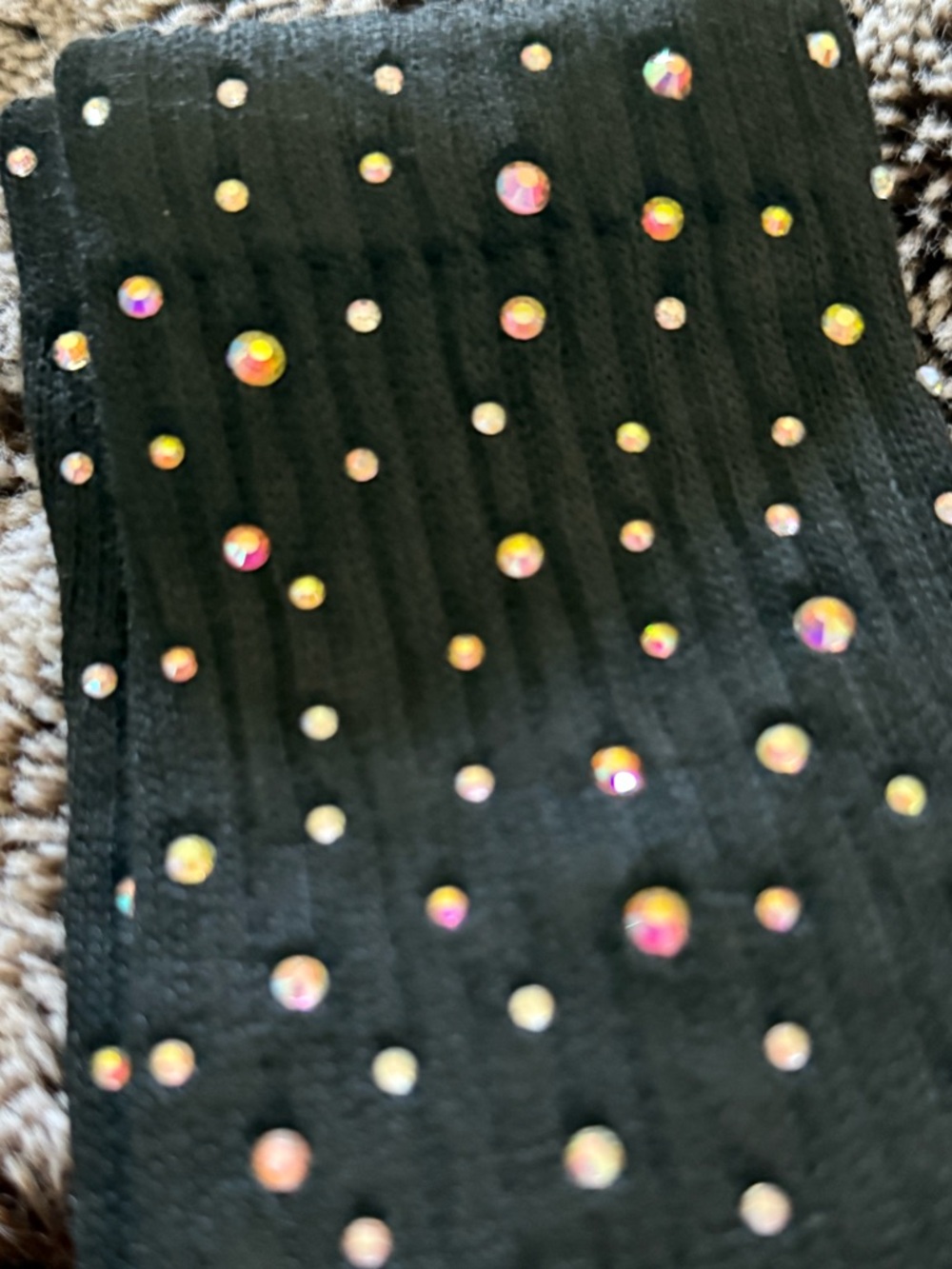 Black Multi-Colored Rhinestone-Embellished Socks - Picture 4 of 5